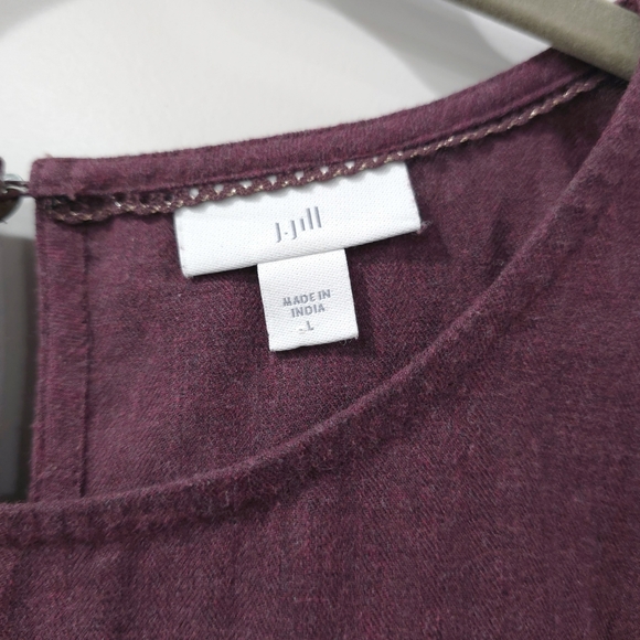 J JILL Boho Chic Plum Long Sleeve Blouse Floral Embroidered Cotton Blend Tunic - Picture 14 of 16